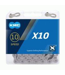 Цепь KMC X10, 10 скоростей, 114 звеньев + замок серый