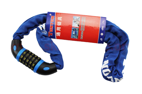 Кодовый цепной велозамок Tonyon TY777, синий 900*6 мм