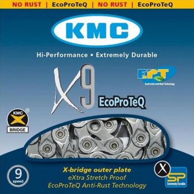 Велосипедная цепь KMC X9 EPT с замком, 9 скоростей, 116 звеньев