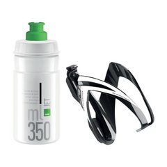 Комплект ELITE CEO: флягодержатель черный/белый + фляга JET белый/зеленый 350мл