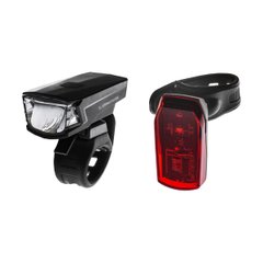 Комплект велосипедного света: Longus SINGLE передний + задний 1 + 1LED, 2ф-ции / 2ф-ции, USB / батарейка, черный